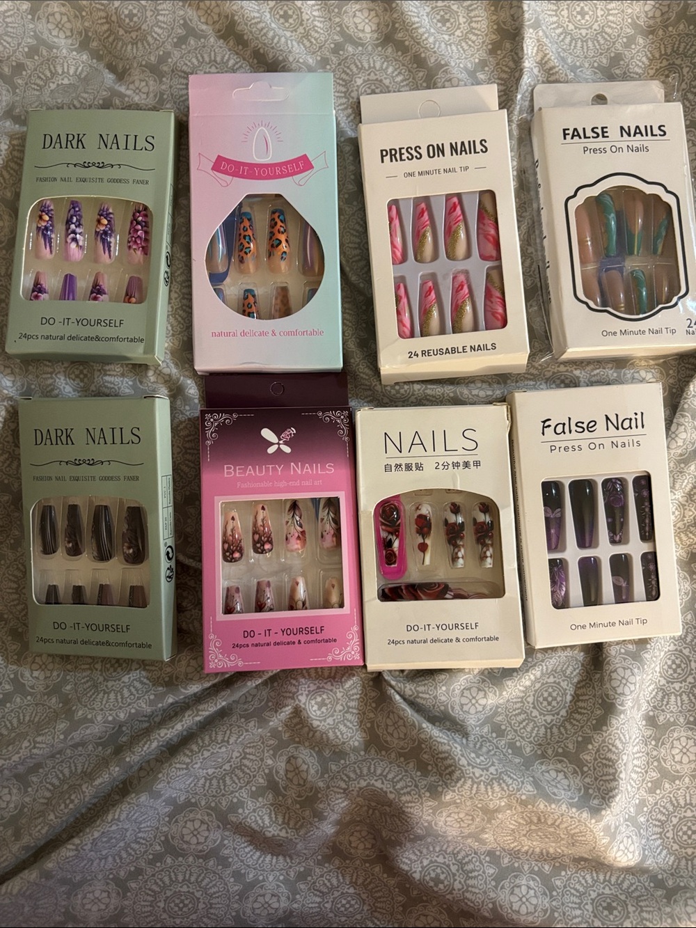 Assorted Press-On Nail Sets - Mixed Colors & Designs flower & animal prints